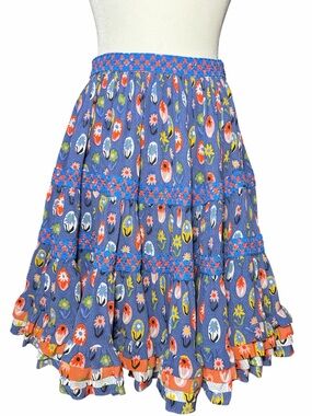 CeliaB Blue Floral Tiered Skirt with Orange & Yellow Accents Size XS